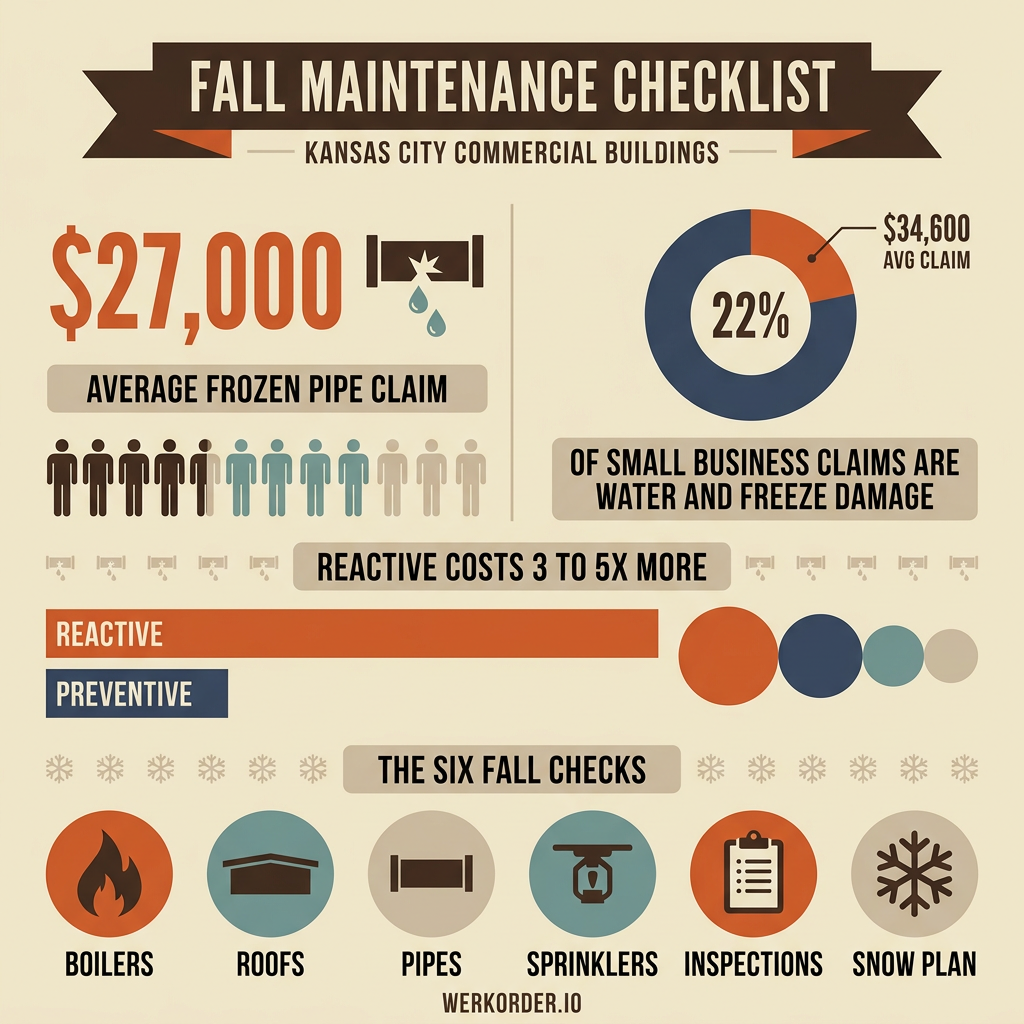 Fall maintenance checklist infographic for Kansas City commercial buildings