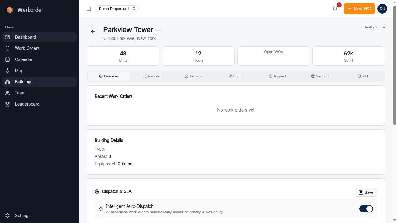 Building detail with health scoring and AI insights
